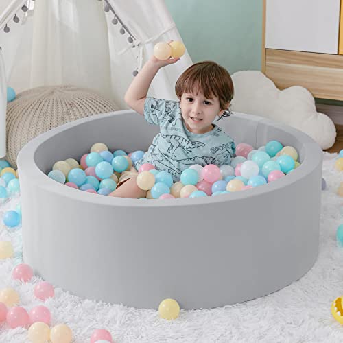 SHJADE Foam Ball Pit, 35.4"x 11.8" Ball Pits for Toddlers-Grey | Soft Memory Sponge Round Playpen Ball Pool for Kids, Ideal Gift for Babies, Indoor and Outdoor Game, Balls not Included