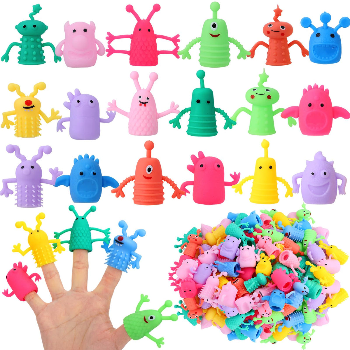 Booson 80 PCS Finger Puppets Toys Cute Monster Finger Puppets | Soft Rubber Stretchy Fidget Doll Toys for Role Playing Birthday Kids Party Favors, 14 Random Styles