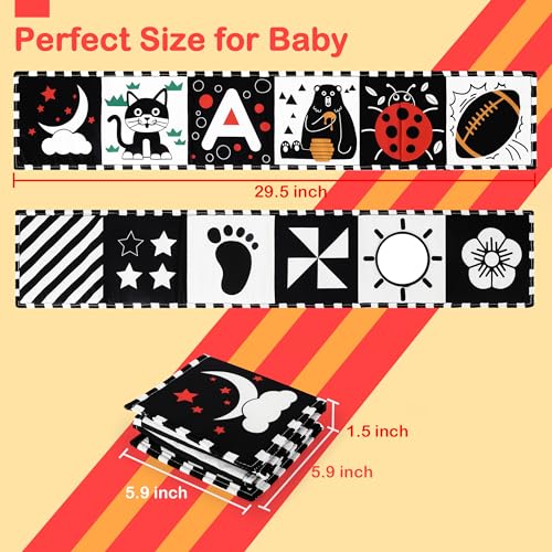 URMYWO Black and White Baby Toy, Tummy Time High Contrast Newborn Toys | Visual Stimulation Soft Baby Book, Brain Development Montessori Sensory Infant Mirror Toy 0-6-12 Months, Boy Girl Shower Gift