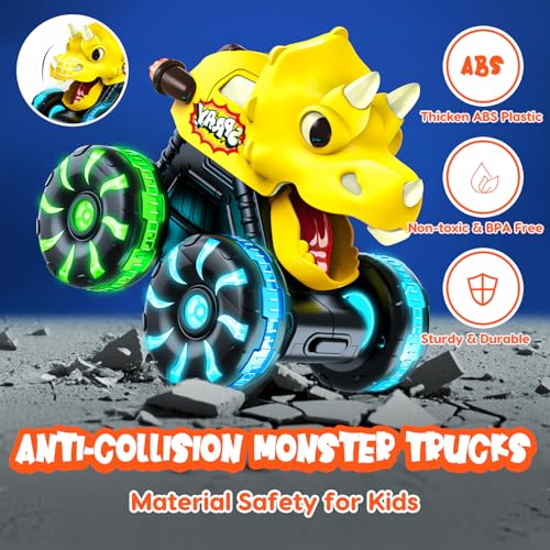 Monster Truck Toys Dinosaur Cars, Press and Go Light Up Cars for Toddlers | LED Wheels Dino Truck Toys for Toddler Boys Girls Gifts, Dinosaur Cars for 2 Year Old Boy Christmas Birthday Gifts