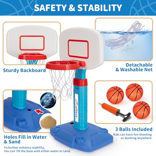 Toddler Basketball Hoop, Kids Toys Basketball Hoops for Indoor Outdoor Play | Adjustable Mini Basketball Hoop with 3 Balls for Outside, Pool, Christmas Birthday Sport Gift for Baby Boy Girl Ages 2 3 4