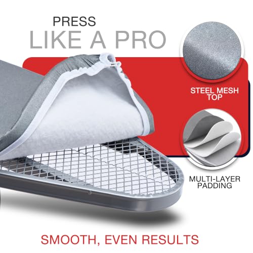 BKTD Full Size Ironing Board, Sturdy Frame, Heat Resistant Cover, Iron Rest | Stable Steel Construction, Wide Ironing Surface, Adjustable Height, Anti-Slip Feet, Foldable Design