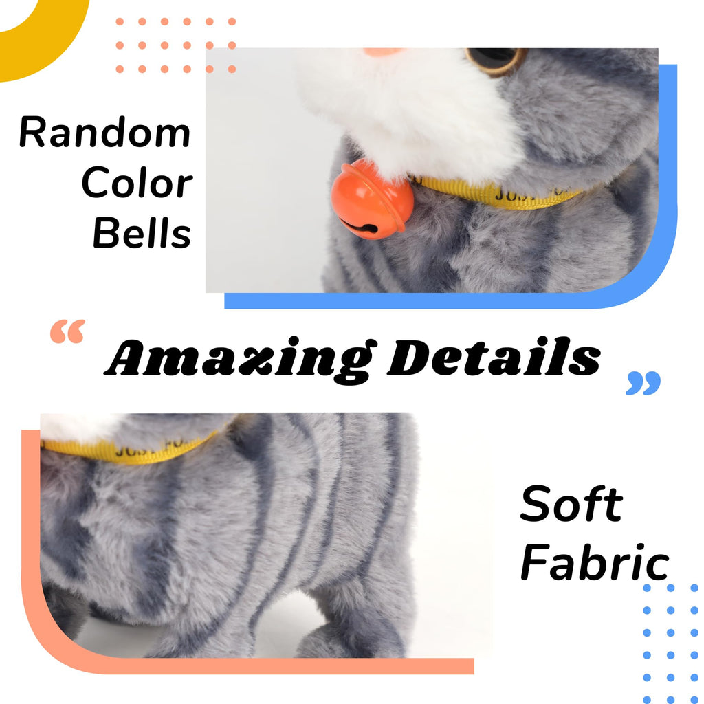Hopearl Walking Gray Tabby Cat Interactive Electronic Pet Plush Kitty Toy with Sounds and Movements Animated Meow Shake Head Wiggle Tail Gifts for Toddlers Birthday, Gray, 7''