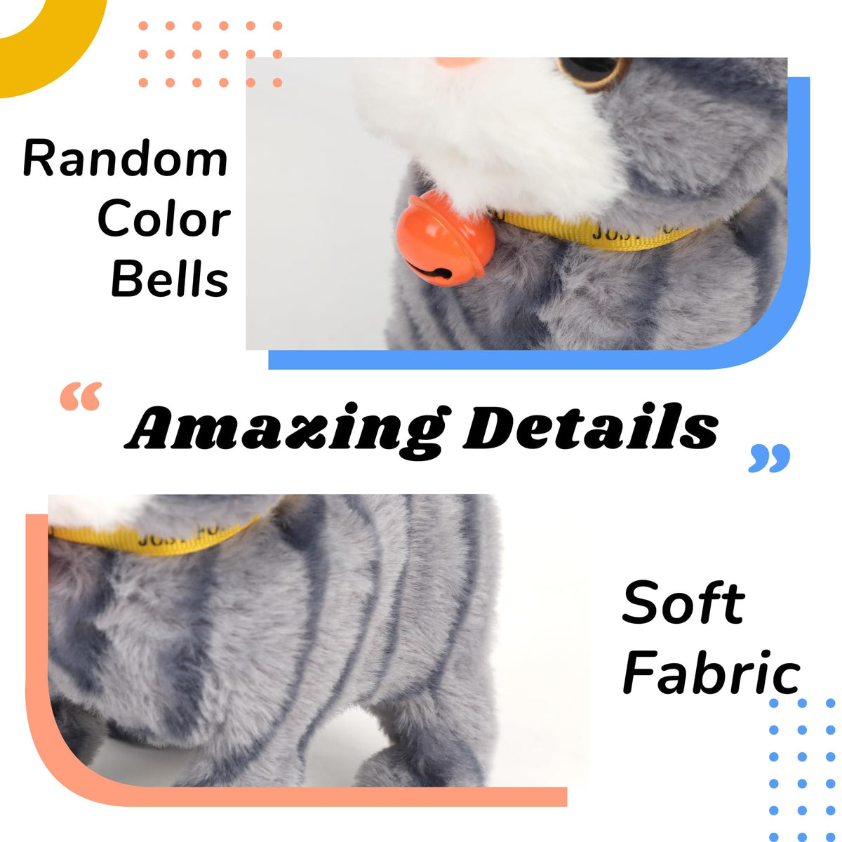 Hopearl Walking Gray Tabby Cat Interactive Electronic Pet Plush Kitty Toy with Sounds and Movements Animated Meow Shake Head Wiggle Tail Gifts for Toddlers Birthday, Gray, 7''