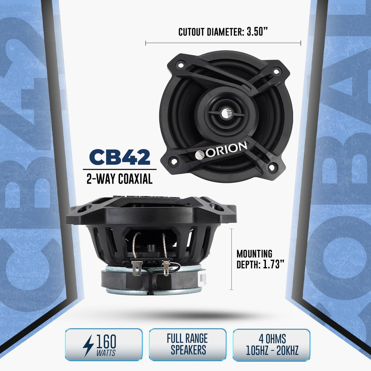 ORION Cobalt CB42 4" 2-Way Coaxial Car Speakers, 160W Pair | Full Range Audio, Polypropylene Cone, Butyl Rubber Surround, Easy Installation