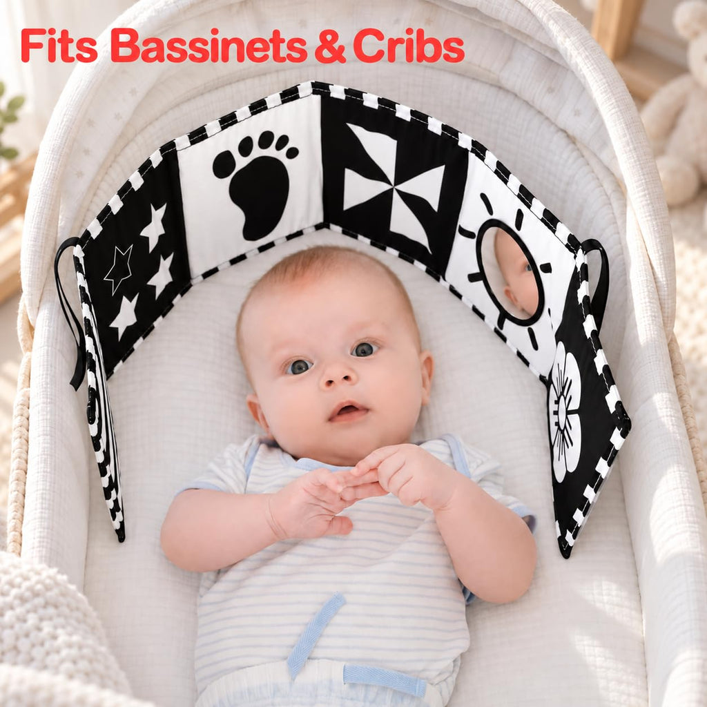 URMYWO Black and White Baby Toy, Tummy Time High Contrast Newborn Toys | Visual Stimulation Soft Baby Book, Brain Development Montessori Sensory Infant Mirror Toy 0-6-12 Months, Boy Girl Shower Gift