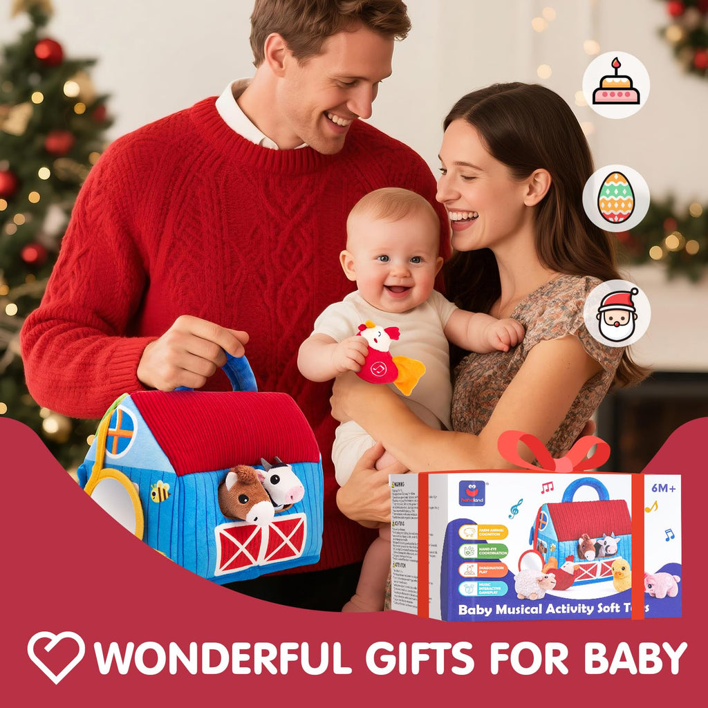 hahaland Baby Toys 6-12 Months, Surprise Barn Farm Animals with Sounds Word | 6PCS Farm Toys Montessori Toys for 6 Month Old Baby Gifts Toddlers Christmas Stocking Stuffers 1 Year Old Boy Girl Gifts