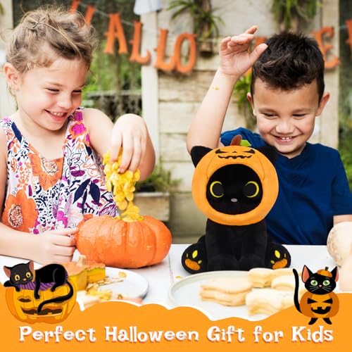 Hagusahuo Halloween Plush, 8inch Pumpkin Black Cat Plush Halloween Stuffed Animals for Kids, Cute Plushies Kawaii Stuffed Cat Soft Doll Toy for Boys, Girls, Girlfriend