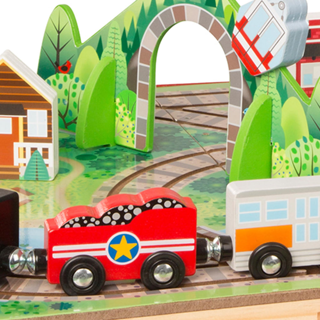 Melissa & Doug Take-Along Railroad Wooden Tabletop Play Set | 17 Pieces, Portable Playset, Railroad Pretend Play, 3 Trains, 1 Truck, Animals, Preschool Learning Toys for Kids, Ages 3+