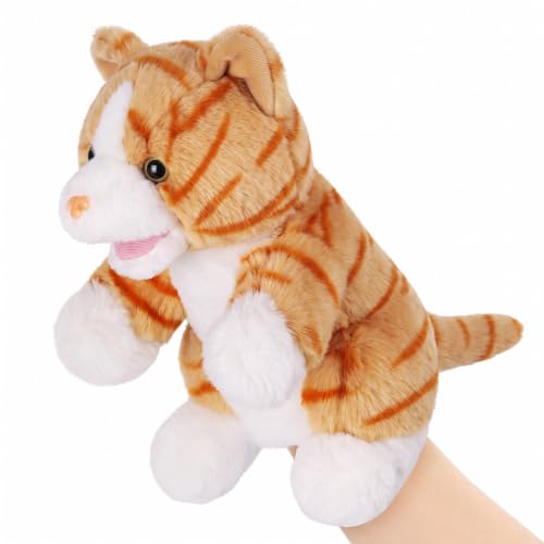 Animal Hand Puppets 11 Inch Sea Turtle Plush Dinosaur Animals Hand Puppet Toys Role-Play Toy Puppets for Kids Storytelling Imaginative Pretend Play Teaching Preschool(Cat)