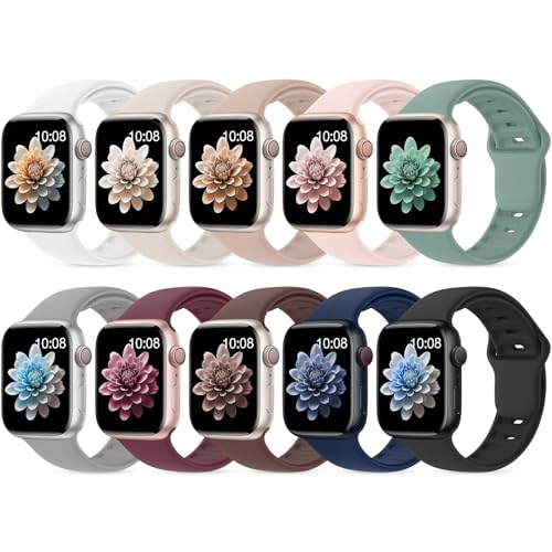 10 Pack Silicone Sport Bands Compatible with Apple Watch Band Women Men | 38mm 40mm 41mm 42mm 44mm 45mm 46mm 49mm Soft Waterproof Wrist Band for iWatch Series 12 11 10 9 8 7 6 5 4 3 2 1 SE Ultra
