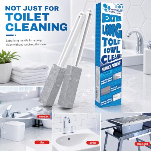 2 Pack Pumice Stone for Toilet Cleaning, Extra Long Handle for Removing Bowl Ring, Pool, Bathroom, Toilet Brush