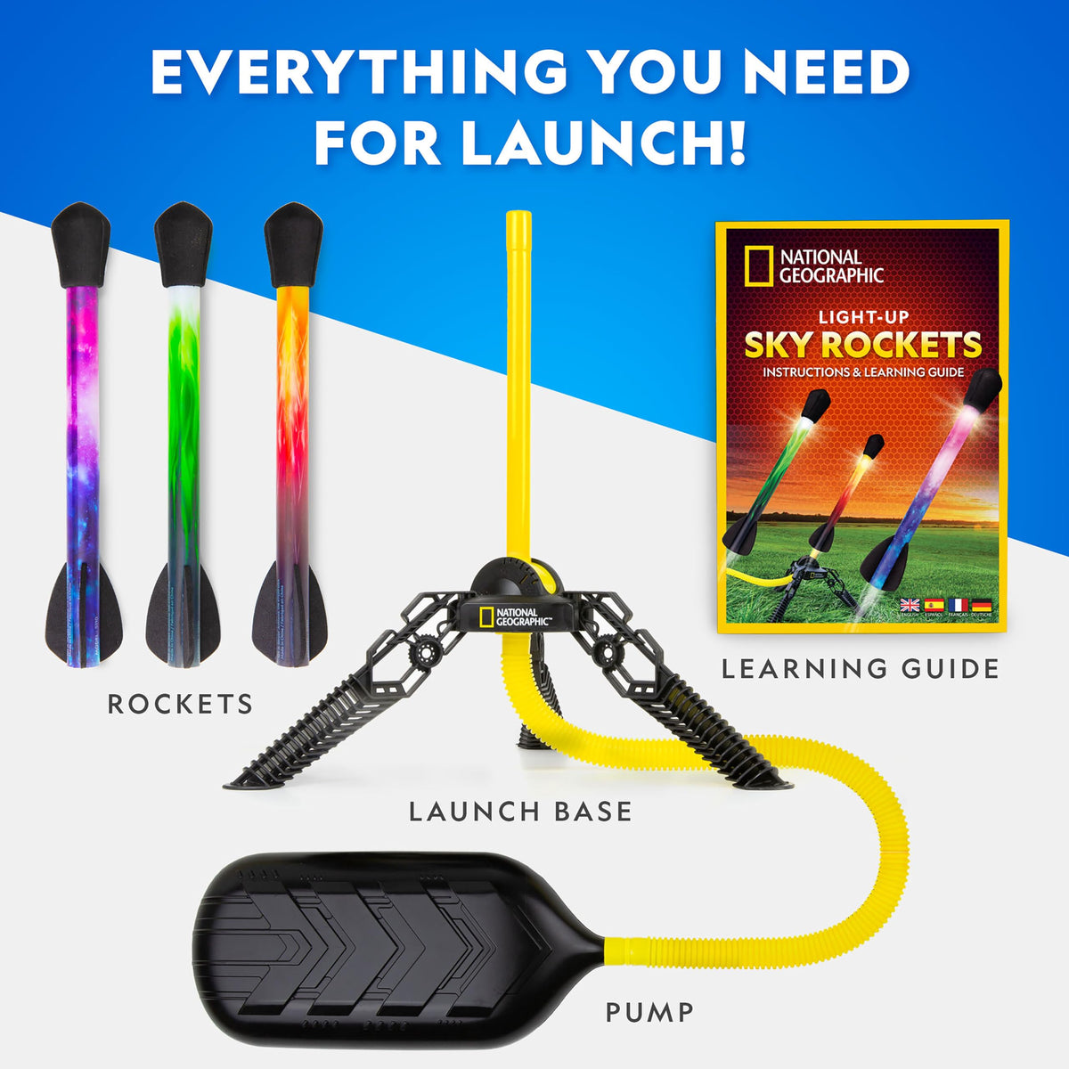 National Geographic LED Air Rocket Launcher Toy for Kids Ages 8-12 | Launches Up to 100 Feet, Air Powered, Foam-Tipped Rockets, Outdoor STEM Toy, Light-Up Rocket, Birthday Gift