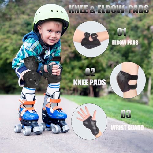 HocIece Kids/Youth Knee Pads Elbow Pads for 3-14Years Boys Girls 6 in 1 Kids Protective Gear Set Adjustable for Skating Cycling Bike Rollerblading Scooter Roller Skates