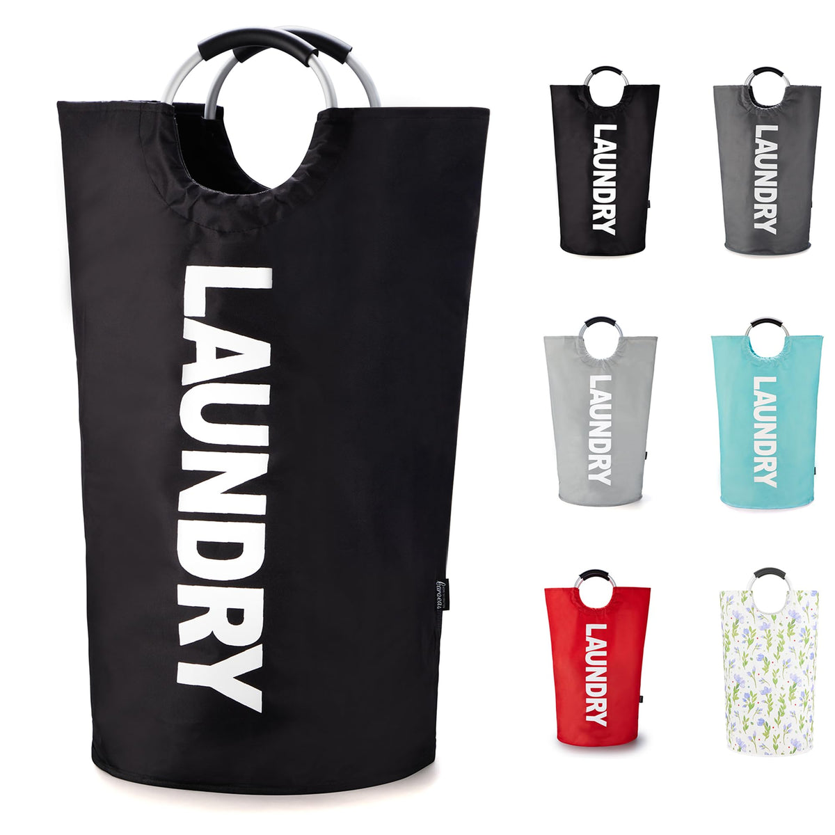 Caroeas Tall Laundry Basket 90L, Large Hamper, Freestanding Laundry Bag | Collapsible waterproof Oxford laundry bag for dorm, laundromat and travel, 13 Colors, Foldable Laundry Bag, Padded Handles