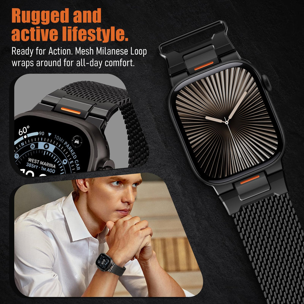 Milanese Loop for Apple Watch Ultra 4/3/2 Band 49mm 40/41/42/44/45/46mm Men | Tactical Mecha Strap,Military-Grade Design,Magnetic Metal Mesh Wristband,iWatch Ultra 2/3/4 Series 12/11/10/9/8/7/6/5/4 SE