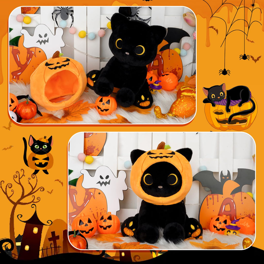 Hagusahuo Halloween Plush, 8inch Pumpkin Black Cat Plush Halloween Stuffed Animals for Kids, Cute Plushies Kawaii Stuffed Cat Soft Doll Toy for Boys, Girls, Girlfriend