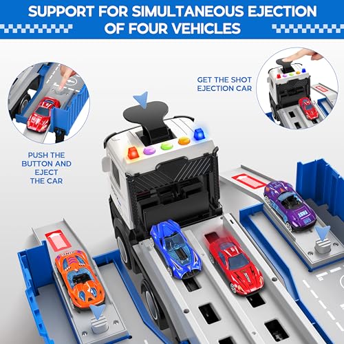 Carrier Truck Race Track Kids Toys, Toy Truck Transport & 8 Race Cars