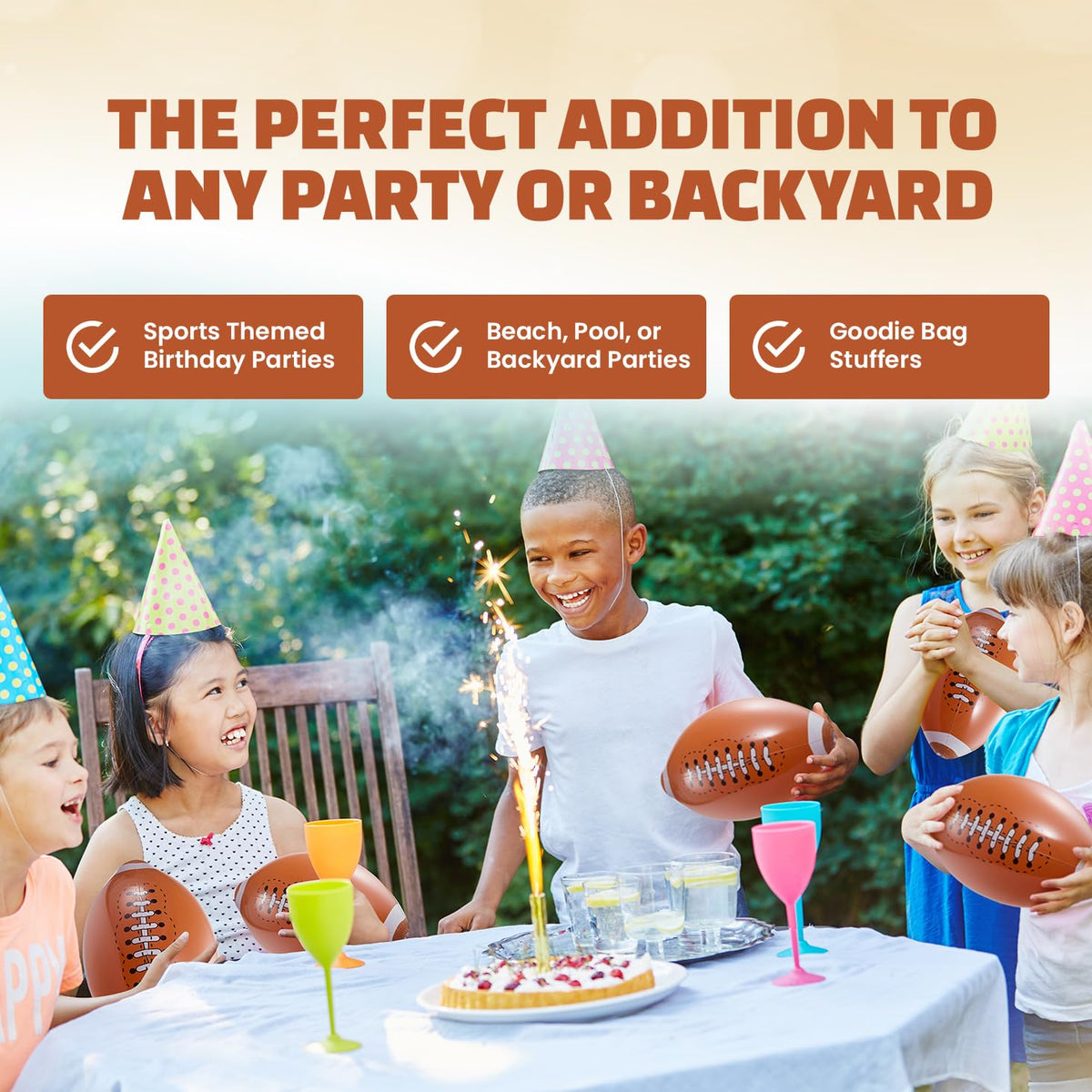 12-Pack Inflatable 16-Inch Footballs for Kids Party Decorations & Favors | Blow-Up Sports-Themed Beach Balls for Game Day & Birthday Supplies and Decorations, Goodie Bag Stuffers
