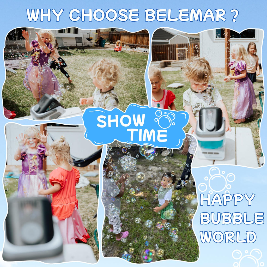 Upgraded Bubble Machine Outdoor Toys for Kids & Wedding Party | Auto Rotation,Type-C Rechargeable,Remote Control,RGB Lights