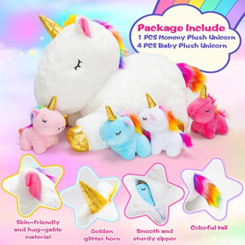 KMUYSL Mommy Plush Toys with 4 Babies, Stuffed Animal for Kids, Unicorn | Unicorn Plush with 1 Mommy and 4 Baby Unicorns. Stuffed Animal, Cuddling, Birthday Gifts for Girls