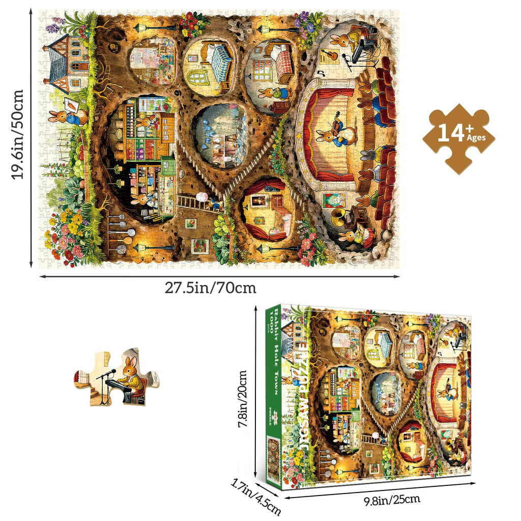HUADADA Puzzles for Adults 1000 Pieces-Rabbit House Puzzles | Gifts for men women,Family Games,Eco matte oil print,eye strain relief,tight puzzle piece fit,vibrant colours