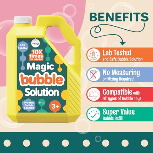 64 oz Iridescent Bubble Solution Refill | Non-Toxic Pre-Mix Bubble Refill Solution No Mixing or Measuring Required | Bubbles for Kids | Bubbles Bulk | Bubble Machine Solution | Giant Bubble Solution