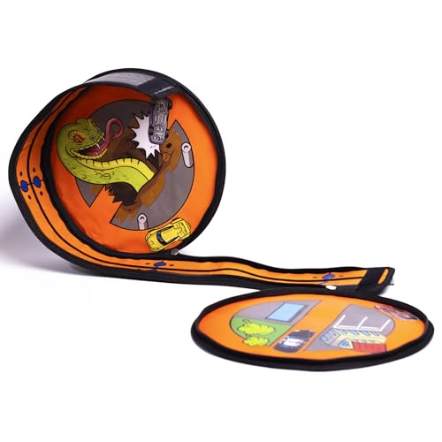 Hot Wheels ZipBin Wheelie Track Pack - Portable Toy Car Storage, Ages 3+ | Unzips Into 35.5in Racetrack Play Mat, Holds 100 Cars, Circle Tire Design with Carrying Handles for Travel, Ages 3+