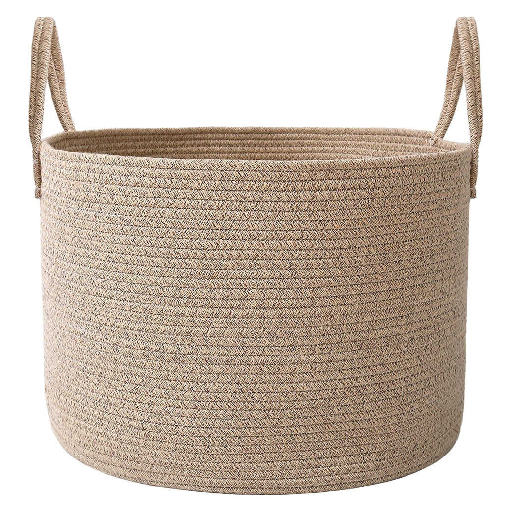 JMvicyroam 65L Extra Large Machine Washable Cotton Rope Blanket Basket | Collapsible Laundry Hamper, Reinforced Handles, For Blankets, Pillows, Toys and Clothes, Living Room and Bedroom, Oatmeal