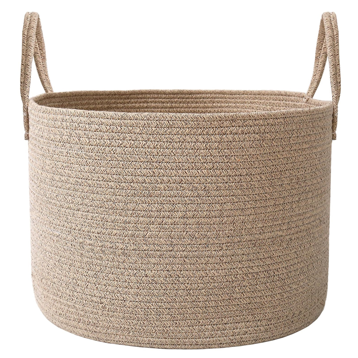 JMvicyroam 65L Extra Large Machine Washable Cotton Rope Blanket Basket | Collapsible Laundry Hamper, Reinforced Handles, For Blankets, Pillows, Toys and Clothes, Living Room and Bedroom, Oatmeal