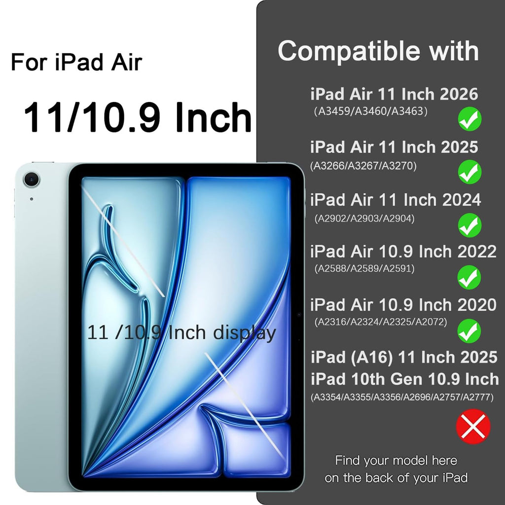 Akkerds for iPad Air 11 Inch Case M4/M3/M2, Air 5th/4th Gen 10.9, Sky Blue | With Pencil Holder, for iPad Air Case 2026/2025/2024/2022/2020, Soft TPU Back, Slim Trifold Stand Cover, Auto Sleep/Wake