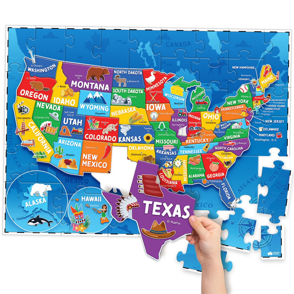 United States Puzzles for Kids Ages 6-8 & 4-6 - 70pc USA Map Kids Puzzles | 50 US States Floor Puzzles Boys Toys Age 4-6 - Educational US Geography Learning Toys Activity - Boys Gifts & Gifts for Girls