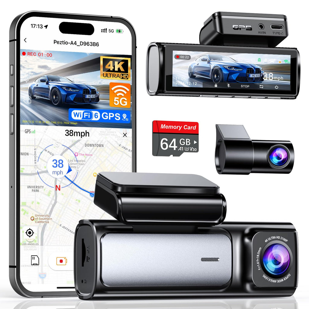Affver 4K+2.5K Dash Cam Front and Rear, Built-in 5G WiFi 6 GPS Dual Dashcam | 64GB Card Included, 3.59" IPS Screen, APP Control, G-Sensor, Loop Recording, 24H Parking Mode, Night Vision, Car Dash Camera