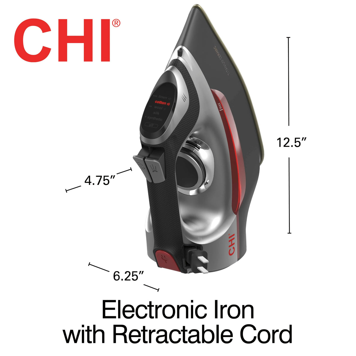 CHI Steam Iron for Clothes with Vertical Steam Burst, 8" Retractable Cord