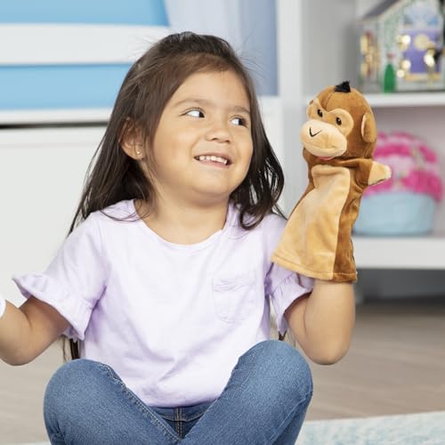 Melissa & Doug Safari Buddies Plush Hand Puppets 6-Piece Pretend Play Set | 6 Plush Safari Animal Hand Puppets, Elephant, Tiger, Parrot, Giraffe, Monkey, Zebra, Washable, Toddler Toys for kids, Ages 2+