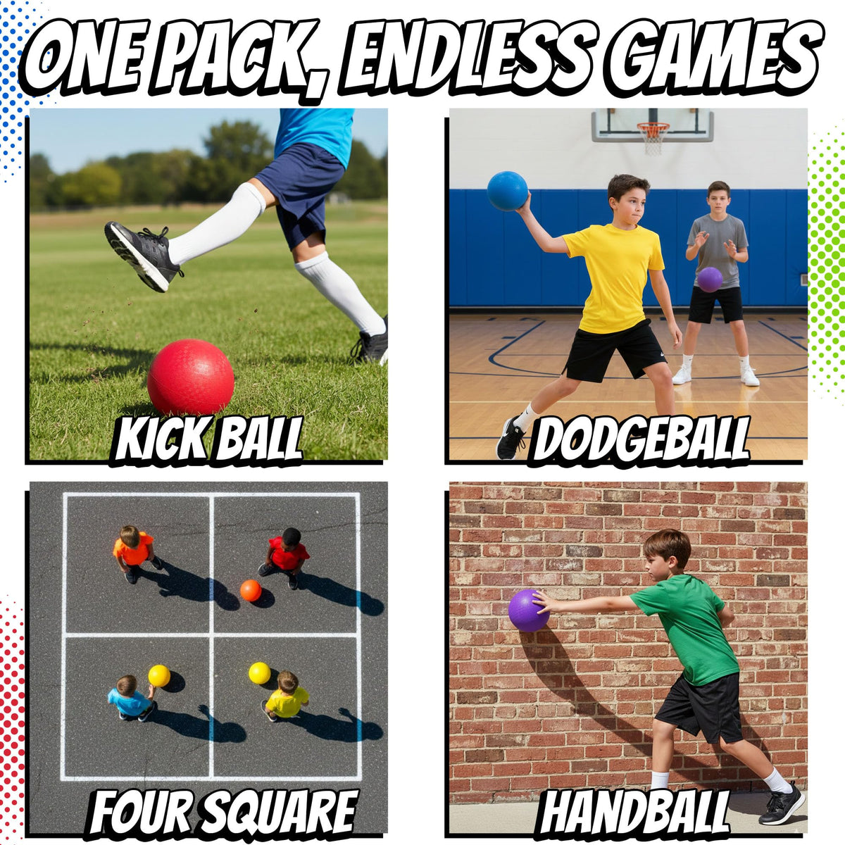 8.5-Inch Kickball Playground Balls for Kids & Adults (6-Pack) | Rubber Kickballs for Kickball, Dodgeball, Four Square, Handball, PE Class, School, Gym, Recess, Backyard & Outdoor Games