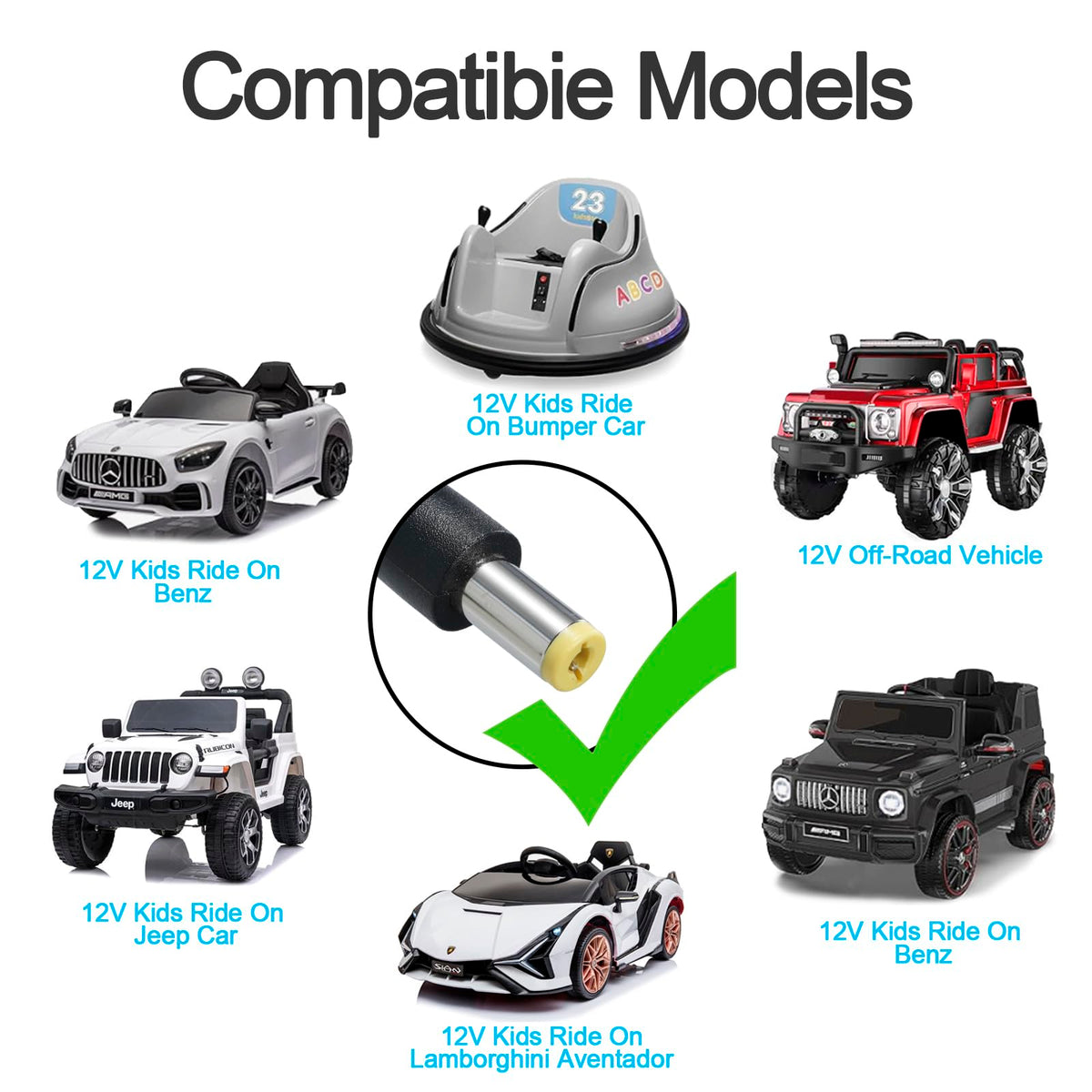 12V Kids Charger for Ride On Car, 12V Various Electric Ride-on Toys Car Battery Charger，12 V Universal Kids Riding Toy Chargers