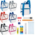 12 Clear 17" Wholesale Backpacks in Assorted Colors & 12 Bulk School Supply Kits of Your Choice