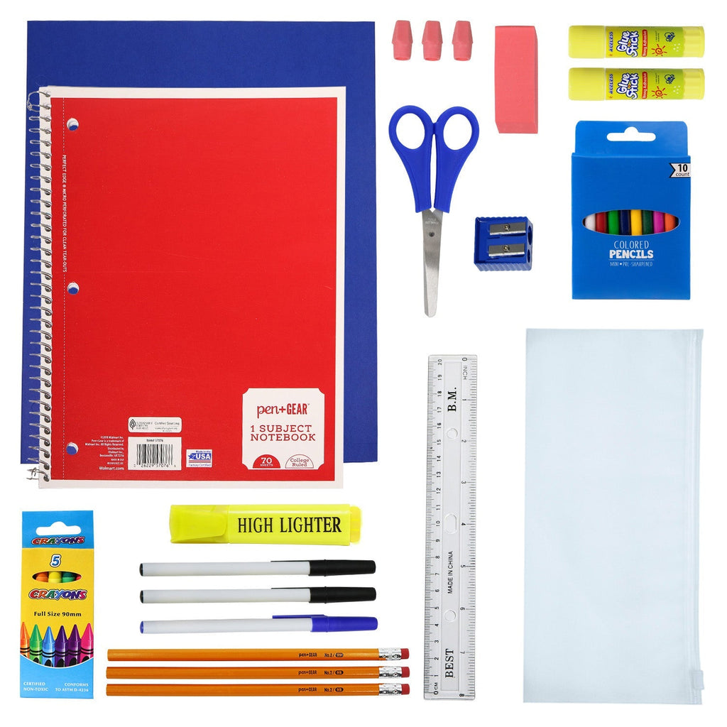 12 Wholesale 17" Bungee Backpack in 12 Colors & 12 Bulk School Supply Kits of Your Choice