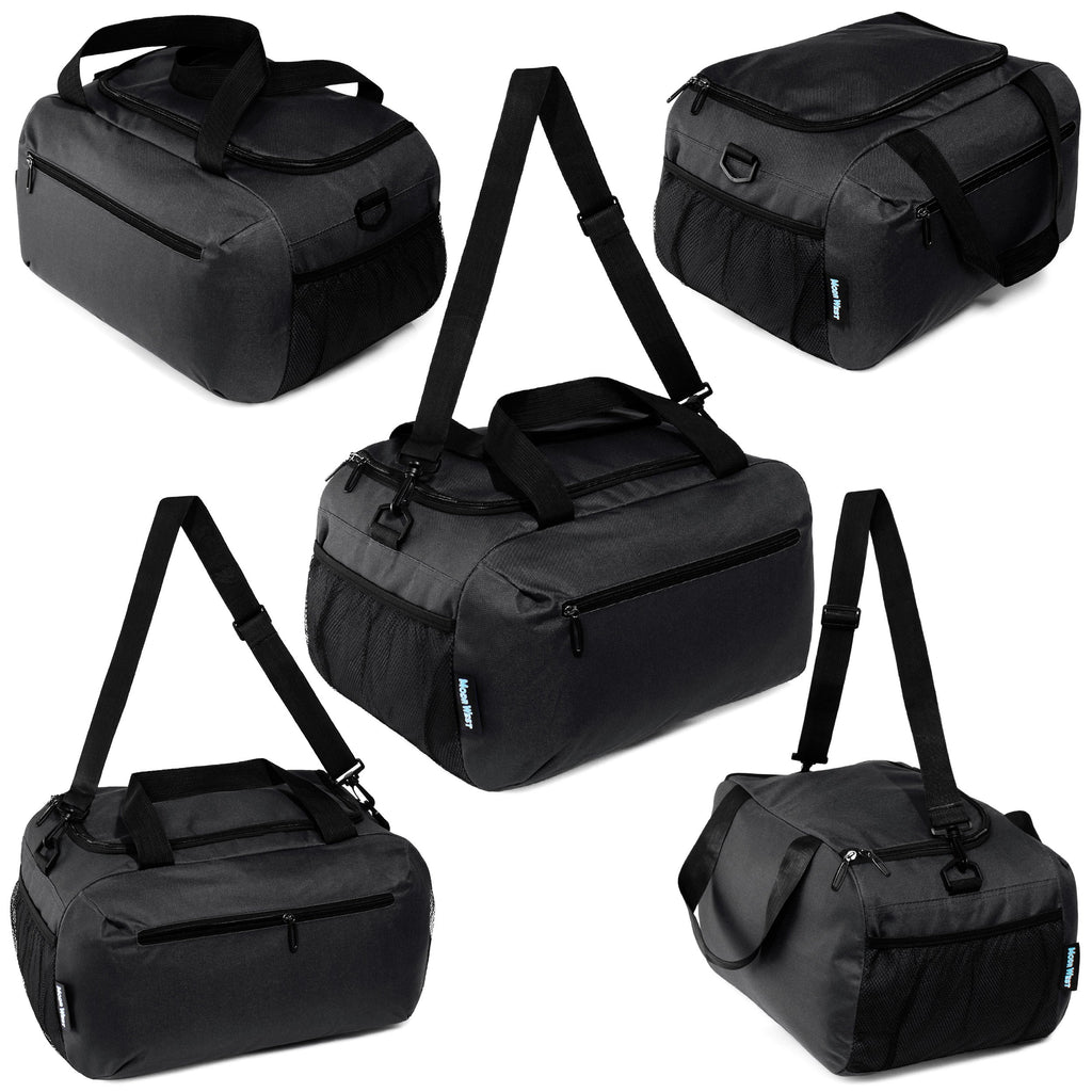 21" Black Wholesale Duffle Bag with 2 Storage Areas & Mesh Side Pockets  - Bulk Case of 12