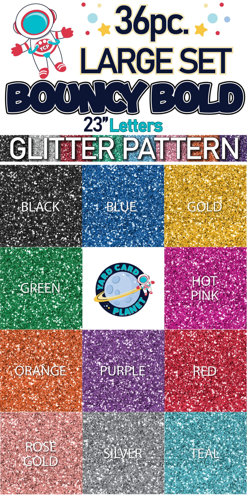 23" Bouncy Bold BB 36 pc. Large Letter Set in Glitter Pattern