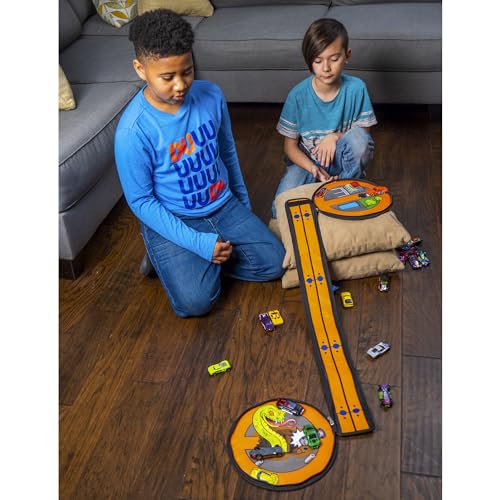Hot Wheels ZipBin Wheelie Track Pack - Portable Toy Car Storage, Ages 3+ | Unzips Into 35.5in Racetrack Play Mat, Holds 100 Cars, Circle Tire Design with Carrying Handles for Travel, Ages 3+