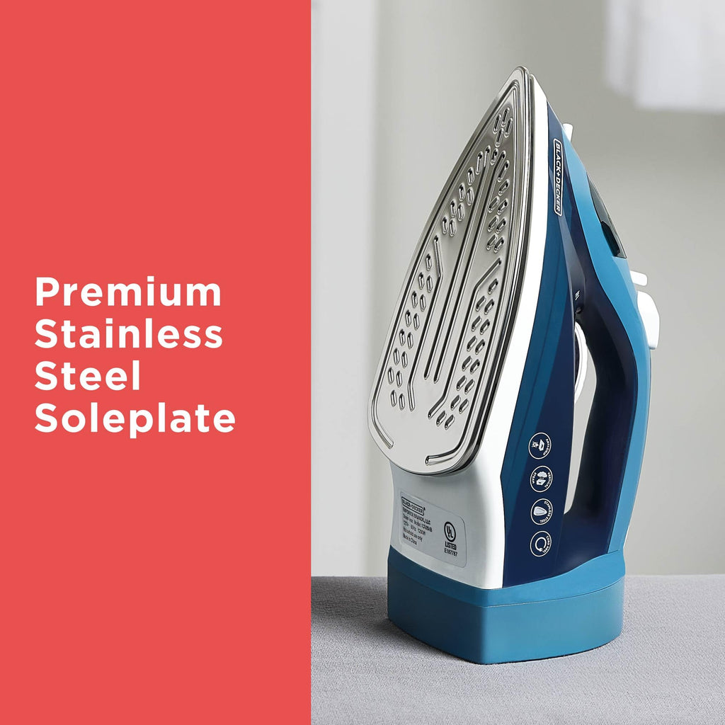 BLACK+DECKER Steam Iron for Clothes with Retractable Cord | Retractable-cord steam iron with anti-drip, vertical steam, auto clean and spray mist for easy ironing.