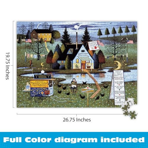 Buffalo Games - Charles Wysocki Know It All - 1000 Piece Puzzle for Adults | Story-Rich Folk Art Village Scene, Precision-Cut Snap Fit, Poster Included, 1000 Piece Puzzle for Adults, Jigsaw Puzzles