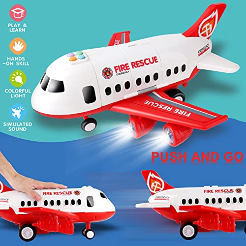 Dwi Dowellin Airplane Toy with Fire Truck Cars and Play Mat,Plane with Lights and Sounds for 3 + Years Old Boys and Girls