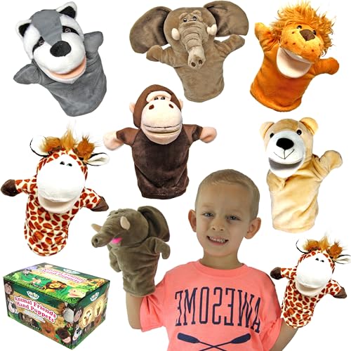 JOYIN 6Pcs Kids Hand Puppet Set with Working Mouth, Plush Toy Includes Elephant, Giraffe, Lion, Bear, Raccoon and Monkey for Show Theater, Stuffed Animals, Kids Toys for Girls & Boys