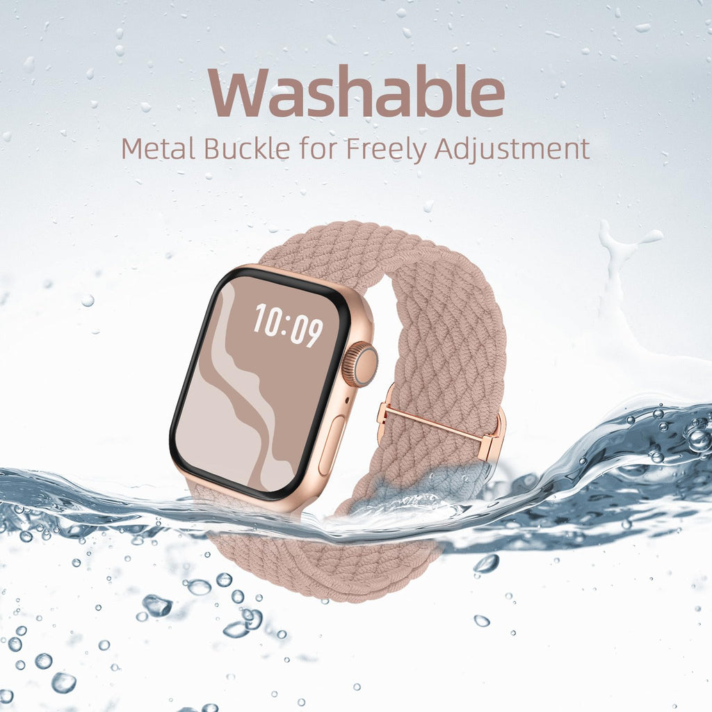 4 Pack Braided Stretchy Band Compatible with Apple Watch Bands Women Men | 40/41/38/42/44/45/46/49mm Breathable Nylon Elastic Daily Use Straps for iWatch Series 12 11 10 9 8 7 6 5 4 3 SE Ultra 4-1