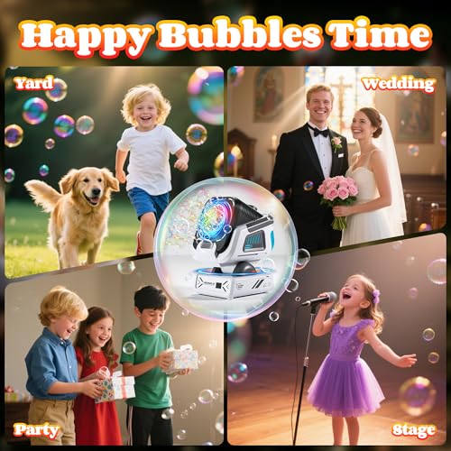 Upgraded Bubble Machine Outdoor Toys for Kids & Wedding Party | Auto Rotation,Type-C Rechargeable,Remote Control,RGB Lights