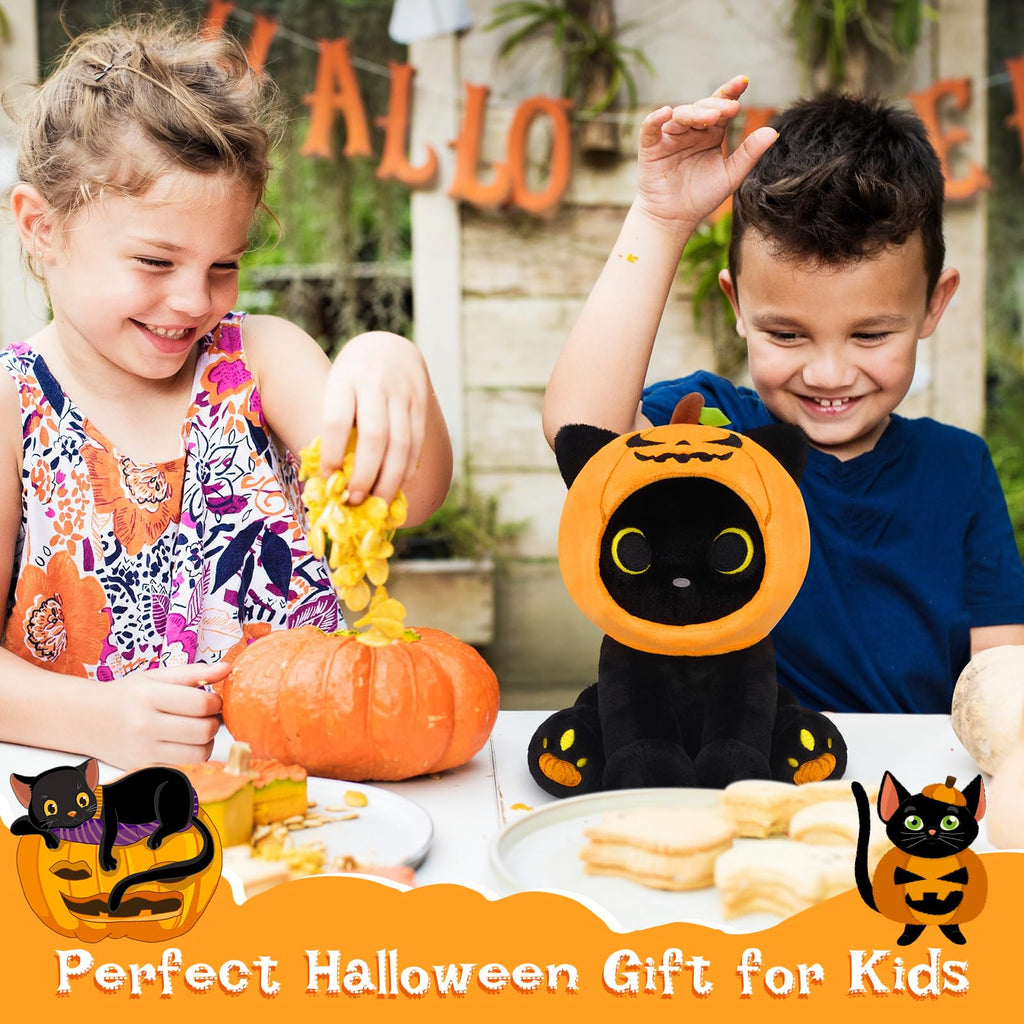 Hagusahuo Halloween Plush, 8inch Pumpkin Black Cat Plush Halloween Stuffed Animals for Kids, Cute Plushies Kawaii Stuffed Cat Soft Doll Toy for Boys, Girls, Girlfriend