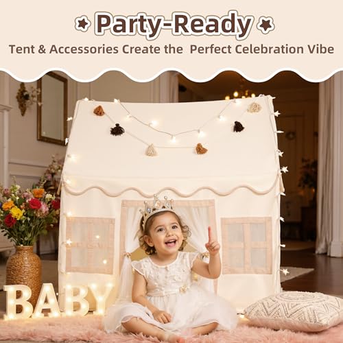 Senodeer Kids Play Tent Indoor: with Mat, Tassel Garland - Girl Tent Indoor Playhouse for Kids Toys for Boy Girl Birthday Gift